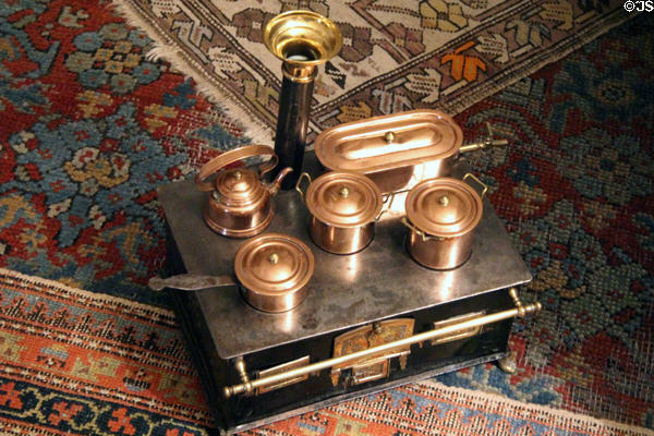 Toy range & copper pans at Brodie Castle. Brodie, Scotland.