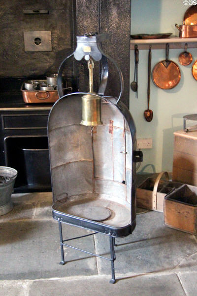 Clockwork roasting reflector in kitchen at Brodie Castle. Brodie, Scotland.