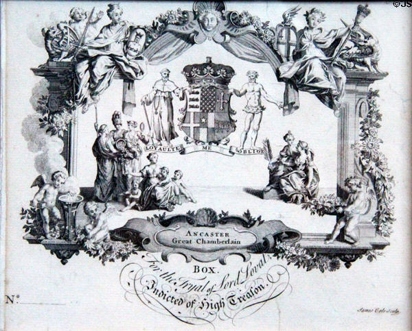 Ticket for trial of Lord Lovat (c1747) later executed as a Jacobite traitor at Culloden Moor Visitor Centre. Culloden Moor, Scotland.
