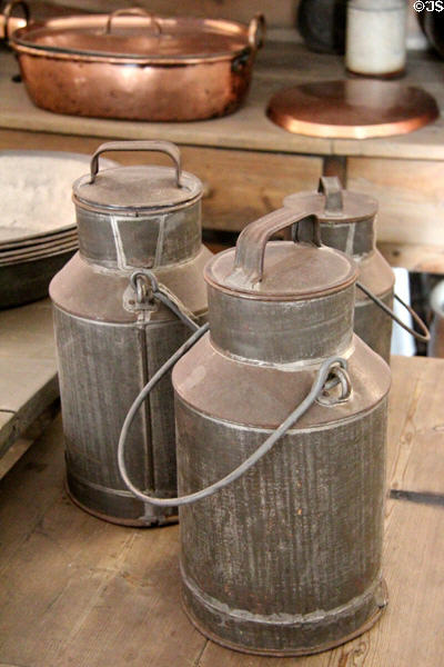 Milk cans at Cawdor Castle. Cawdor, Scotland.