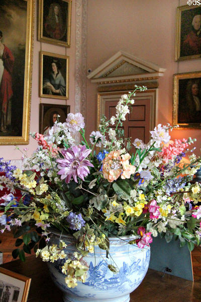 Jardinière with flower bouquet in Vestibule at Duff House. Banff, Scotland.