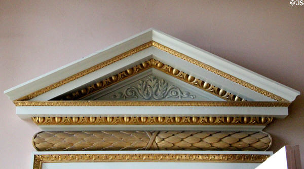 Adamesque pediment over door in Vestibule at Duff House. Banff, Scotland.
