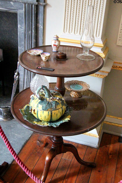 Round two-level display table in dining room at Duff House. Banff, Scotland.