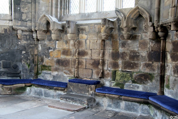 Chapter house dignitary seating at Elgin Cathedral. Elgin, Scotland.