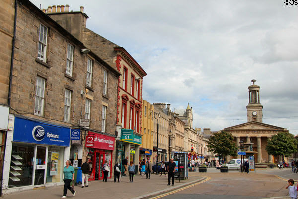 Elgin High Street with St Giles' Church. Elgin, Scotland.