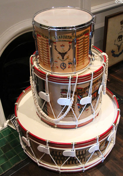 Regimental drums at Fort George Highlanders' Museum. Fort George, Scotland.