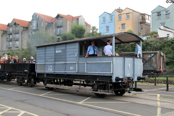 Visitors enjoying ride on Bristol Harbour Railway. Bristol, England.