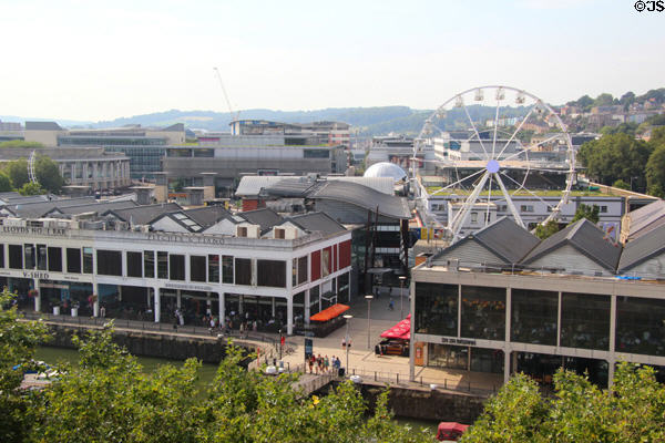 Re-purposed warehouse (V-Shed) viewed from opposite bank of Floating Harbour. Bristol, England.