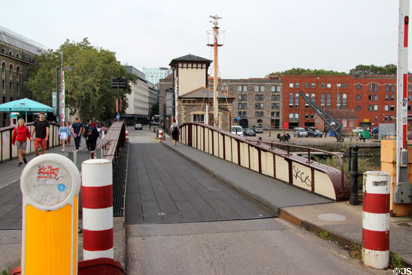 Prince Street hydraulic swing bridge (1879) crossing between downtown core & far side of Floating Harbour. Bristol, England.