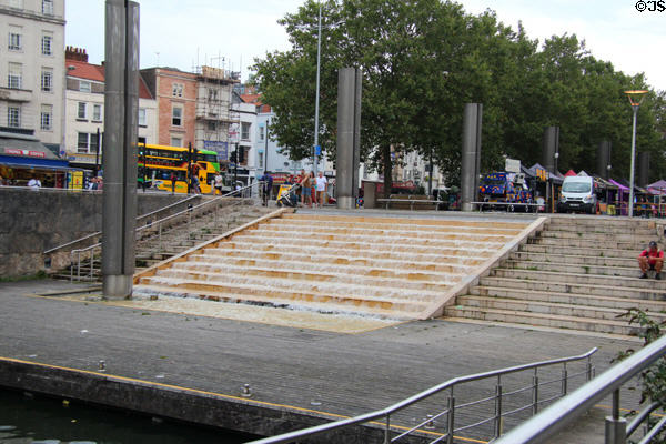 Steps down to Floating Harbour from Bristol center. Bristol, England.