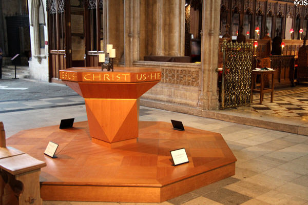 Modern Baptismal font at Bristol Cathedral. Bristol, England.