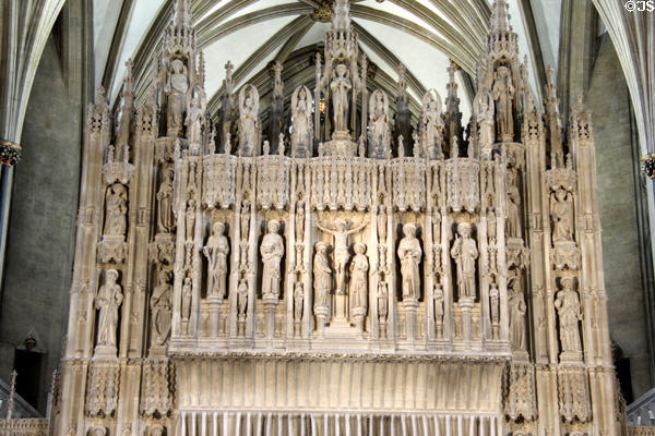 Statuary behind altar at Bristol Cathedral. Bristol, England.