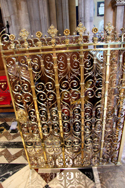 Gilded decorative gate at Bristol Cathedral. Bristol, England.