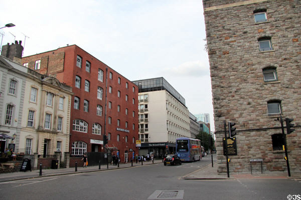 The red brick Mariner House on Prince St, a former warehouse which now houses various businesses. Bristol, England.