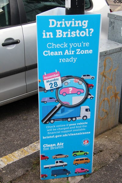 Sign typical of "Clean Air" policies in Britain. Bristol, England.