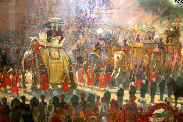 Detail of Delhi Durbar of 1903, The Governor's Procession or The State Entry painting (1907) by Roderick Dempster Mackenzie at Bristol Museum & Art Gallery. Bristol, England.