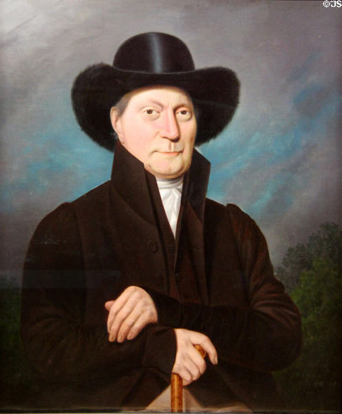 Portrait of a Man in a Beaver Hat painting (1835) by Samuel Colman at Bristol Museum & Art Gallery. Bristol, England.