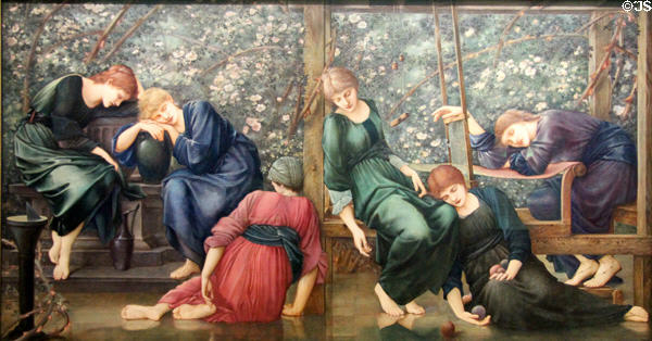 The Garden Court; from the Briar Rose Series painting (1894) by Edward Coley Burne-Jones & one of his Sleeping Beauty cycle at Bristol Museum & Art Gallery. Bristol, England.