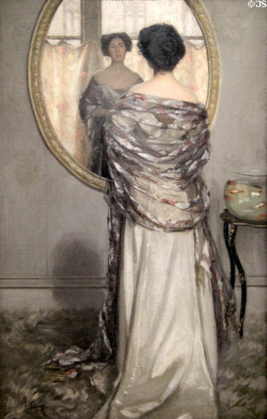 The Mackerel Shawl painting (1910) by Algernon Talmage at Bristol Museum & Art Gallery. Bristol, England.