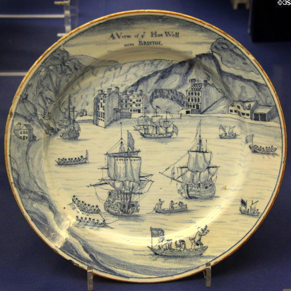 Ceramic plate (c1741-2) inscribed "A View of ye Hot Well/near Bristol", probably painted by Joseph Flower, Bristol at Bristol Museum & Art Gallery. Bristol, England.