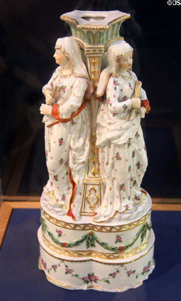 Porcelain candelabra (1772-76) depicting Vestal Virgins, made by Richard Champion at Bristol Porcelain Factory at Bristol Museum & Art Gallery. Bristol, England.