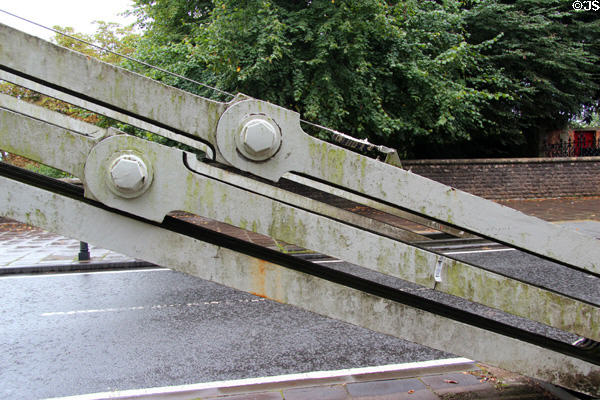 Details of flat cast iron links bolted together to support Clifton Suspension Bridge. Bristol, England.
