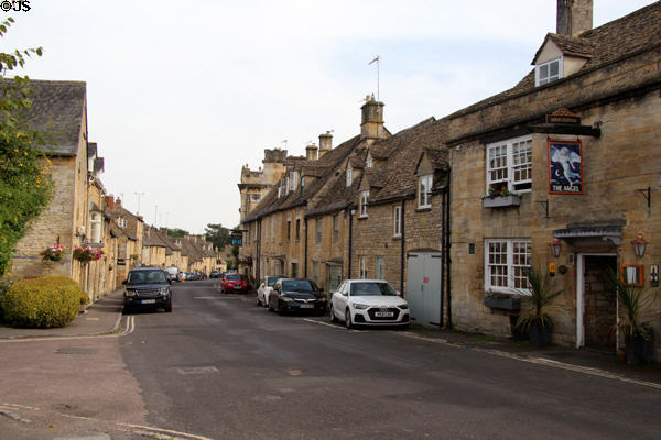 View of heritage buildings along High Street. Burford, England.
