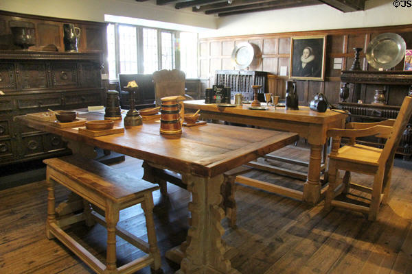 Early English furniture & decorative arts displayed at Broadway Museum & Art Gallery. Broadway, England.