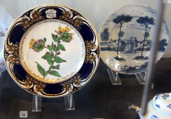 Chamberlain dinner plate (1820-21) by Worcester with center floral design at Broadway Museum & Art Gallery. Broadway, England.