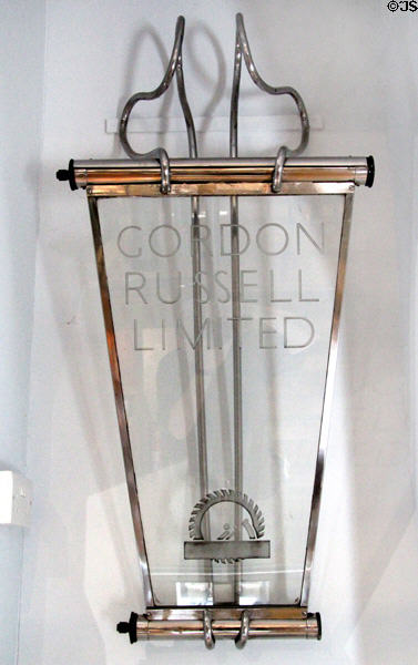 Exterior sign (1927) for the showroom of Gordon Russell Limited designed by Geoffrey Jellicoe at Gordon Russell Design Museum. Broadway, England.
