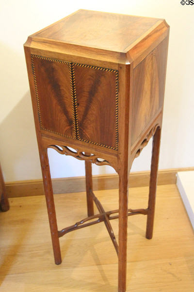 English walnut jewel cabinet (1928) with ebony & boxwood inlay to the doors designed by Sir Gordon (1922) & made by Bert Alloway (1928) at Gordon Russell Design Museum. Broadway, England.