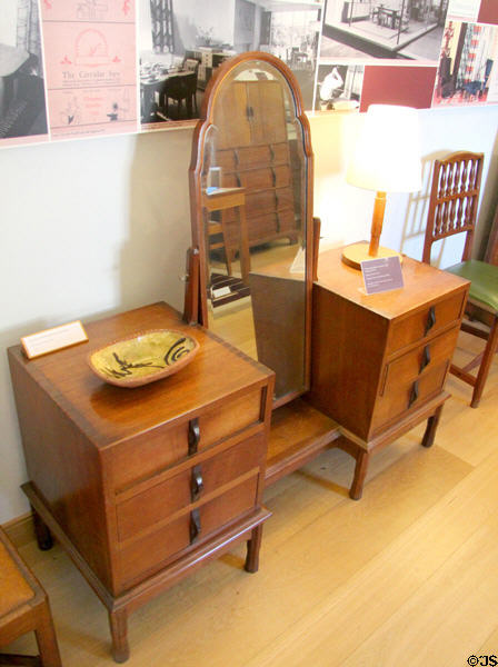 Walnut dressing table with swing mirror (1926) designed by Sir Gordon at Gordon Russell Design Museum. Broadway, England.