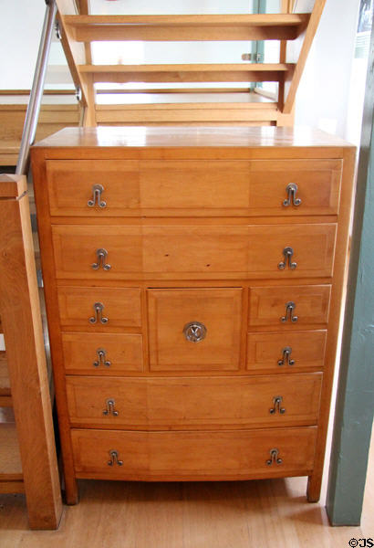 Lloyd George chest (aka Snowshill chest) (1928) commissioned by Lloyd George to be made from holly tree which had blown down in his garden designed by Sir Gordon & made by Cecil Gough at Gordon Russell Design Museum. Broadway, England.