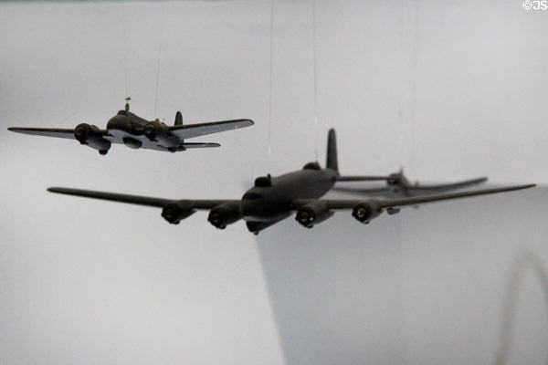 Wooden models of WWII aircraft used to train aircraft spotters made at Russell's furniture factory which was then doing war work at Gordon Russell Design Museum. Broadway, England.