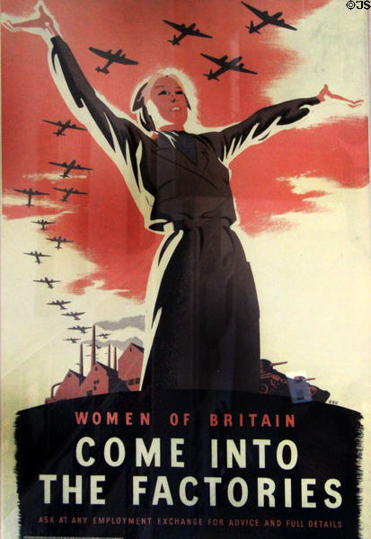 WWII poster designed to encourage women to work in factories at Gordon Russell Design Museum. Broadway, England.