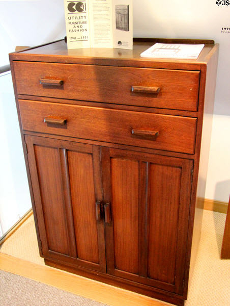Example of "utility furniture", which was produced during the 1940's under government restrictions limiting the quantity of materials which could be used, with simple but elegant designs at a reasonable price at Gordon Russell Design Museum. Broadway, England.