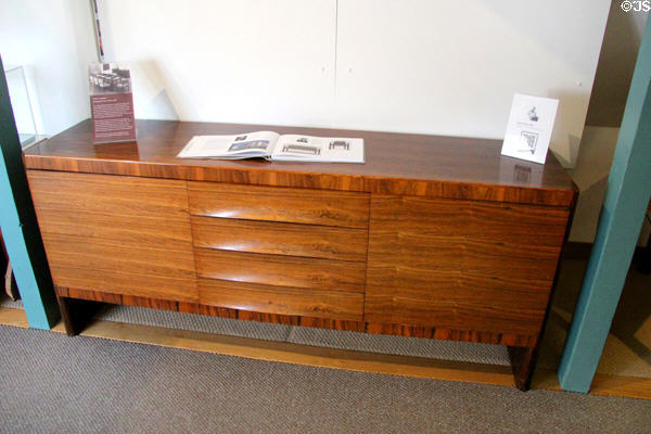 Bredon sideboard (1975) veneered in Brazilian rosewood with "swept" handles whose shape required the development of new production techniques, designed by Trevor Chinn, at Gordon Russell Design Museum. Broadway, England.