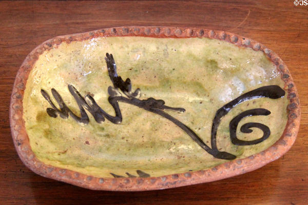 Molded rectangular dish (1936) by Ray Finch, Winchcombe Pottery at Gordon Russell Design Museum. Broadway, England.