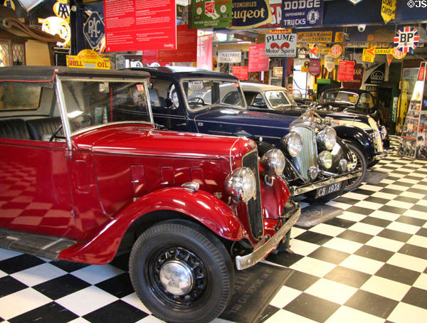 Array of classic cars at Cotswold's Motoring Museum. Bourton-on-the-Water, England.