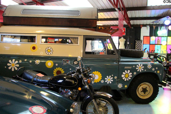 Safari type vehicle with daisy decoration at Cotswold's Motoring Museum. Bourton-on-the-Water, England.
