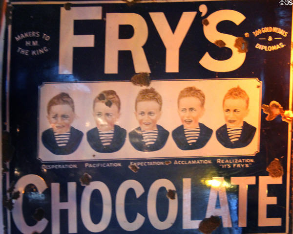 Vintage advertisement for Fry's Chocolate at Cotswold's Motoring Museum. Bourton-on-the-Water, England.