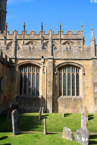 Windows & pinnacles of St James Church. Chipping Campden, England.