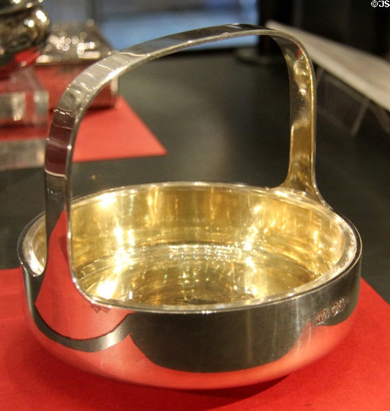 Silver butter dish (1973) by Robert Welch for Heal's Furniture store at Court Barn Museum. Chipping Campden, England.