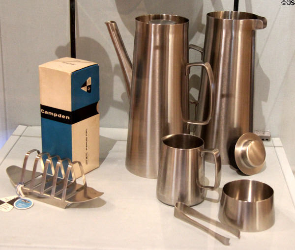 Coffee set & toast rack from Avon & Campden ranges with items dating from 1957 to 1982 at Court Barn Museum. Chipping Campden, England.
