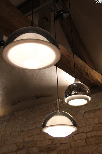 Three lamps (1966) of the kind used for many BBC productions of that era & designed by Robert Welch Designs for Lumitron Ltd. at Court Barn Museum. Chipping Campden, England.