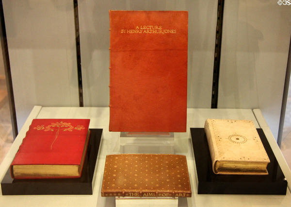 Book cover designs of early 20thC at Court Barn Museum. Chipping Campden, England.