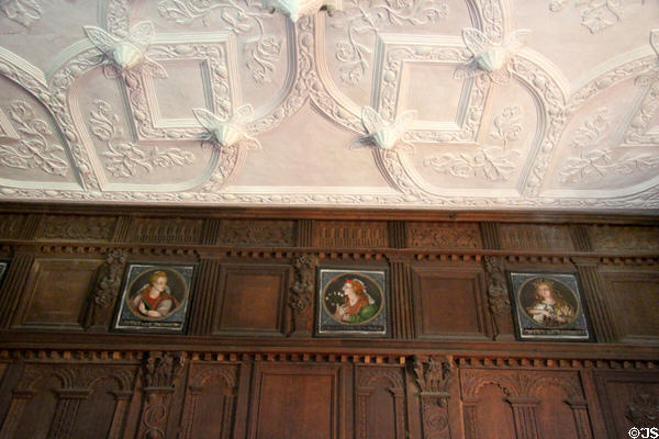 Part of frieze of painted roundels representing the 12 Old Testament prophets & their classical counterparts, the 12 sibyls, in Great Chamber of Chastleton House. Moreton-in-Marsh, England.