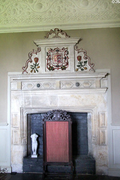 Fireplace in Middle Chamber at Chastleton House. Moreton-in-Marsh, England.