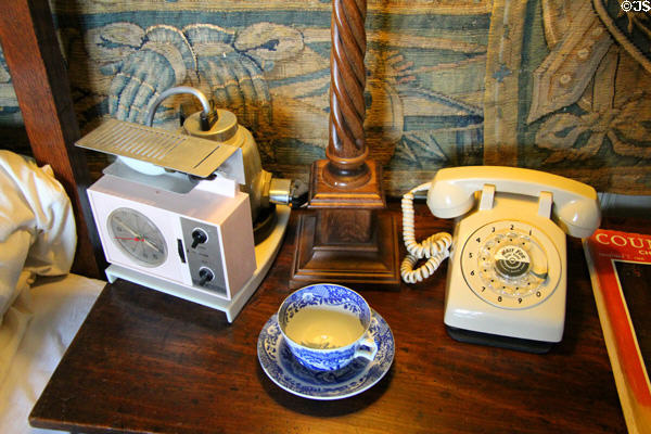 Bedside table of Barbara Clutton-Brock in Sheldon Room at Chastleton House. Moreton-in-Marsh, England.