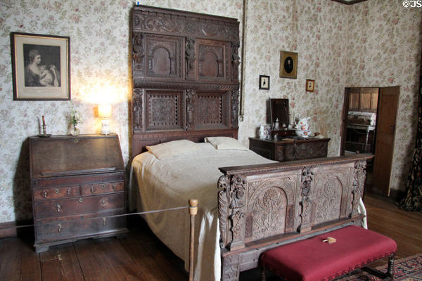 Cavalier bedroom, known for house owner, Arthur Jones, a Royalist, having concealed himself in a hidden closet while the Parliamentary Cavalry searched the house for him (1651) at Chastleton House. Moreton-in-Marsh, England.